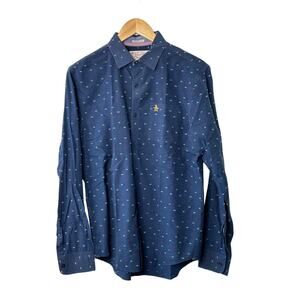 Penguin Navy Multi-Color Embroidered Heritage Slim Fit Button-Up Shirt Medium